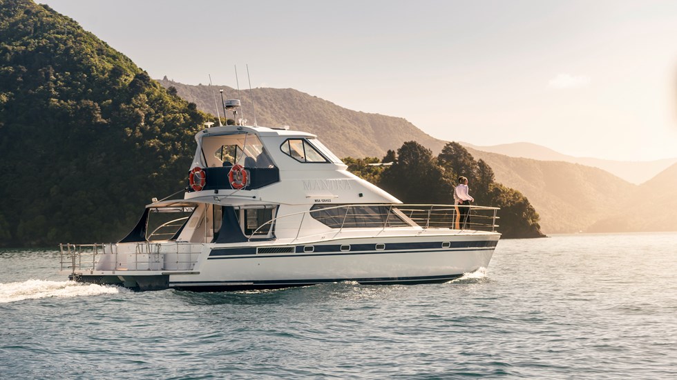 Marlborough Tour Company's MV Mantra cruises through New Zealand's spectacular Marlborough Sounds from Picton.