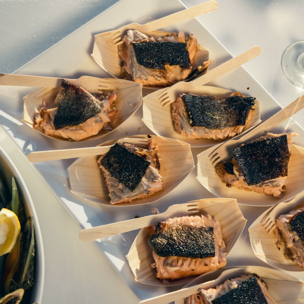 Delicious fresh salmon and mussels are served aboard Marlborough Tour Company's Seafood Odyssea cruise from Picton in New Zealand's Marlborough Sounds.