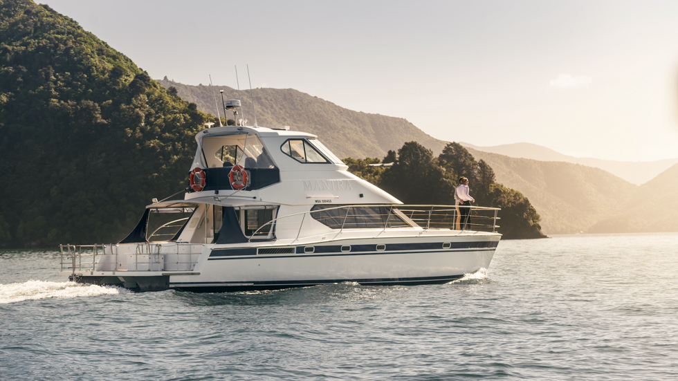 Marlborough Tour Company's MV Mantra cruises through New Zealand's spectacular Marlborough Sounds from Picton.